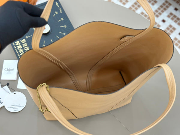 Chloe Spin Tote Bag Large 35cm Beige Calfskin 272300