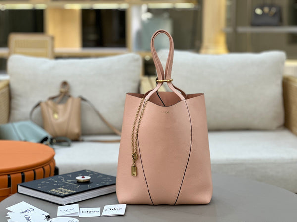 Chloe Spin Tote Bag Medium 27cm Pink Calfskin 272295