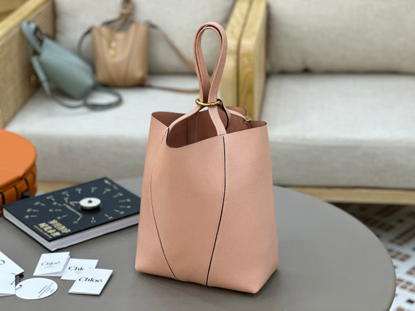 Chloe Spin Tote Bag Medium 27cm Pink Calfskin 272295