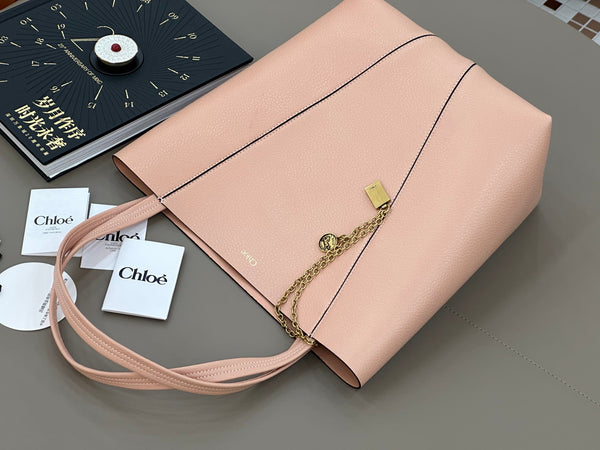 Chloe Spin Tote Bag Medium 27cm Pink Calfskin 272295