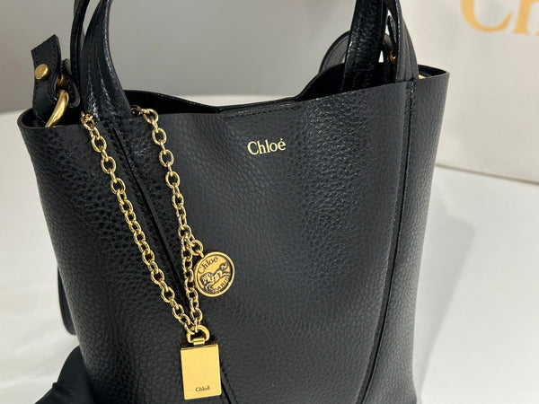 Chloe Spin Tote Bag Small 18cm Black Calfskin 272275