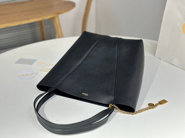 Chloe Spin Tote Bag Medium 27cm Black Calfskin 272274