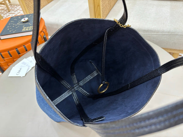 Chloe Spin Tote Bag Medium 27cm Blue Denim Calfskin 272224