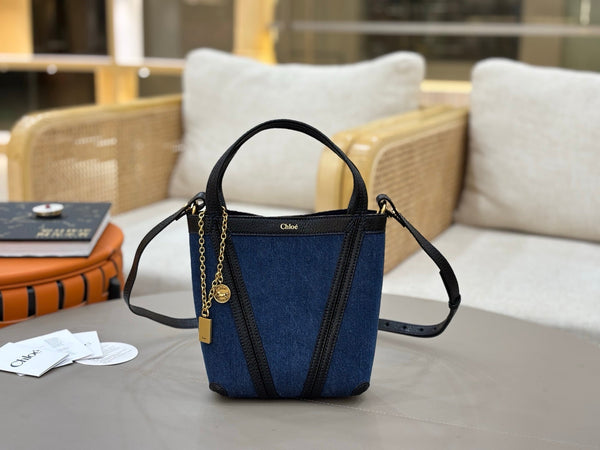Chloe Spin Tote Bag Small 18cm Blue Denim Calfskin 272221