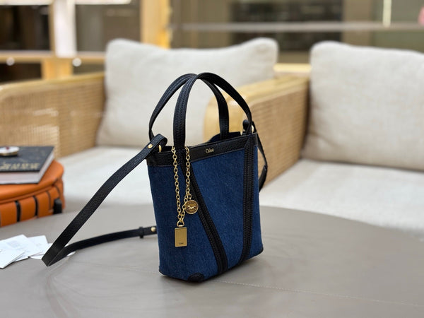 Chloe Spin Tote Bag Small 18cm Blue Denim Calfskin 272221