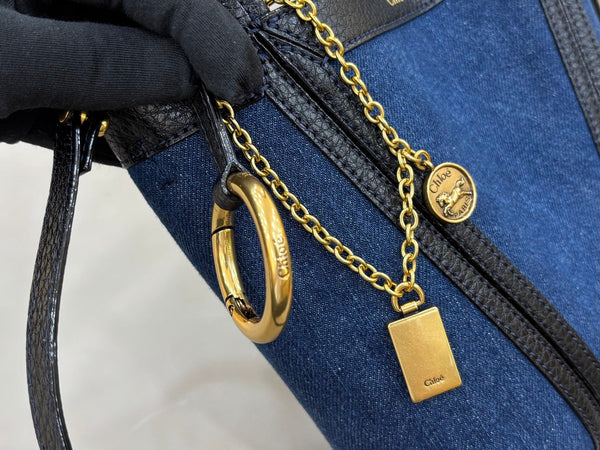 Chloe Spin Tote Bag Small 18cm Blue Denim Calfskin 272221