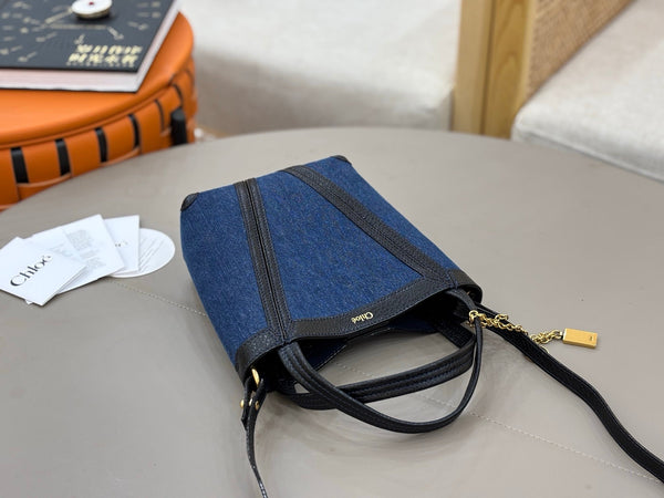 Chloe Spin Tote Bag Small 18cm Blue Denim Calfskin 272221