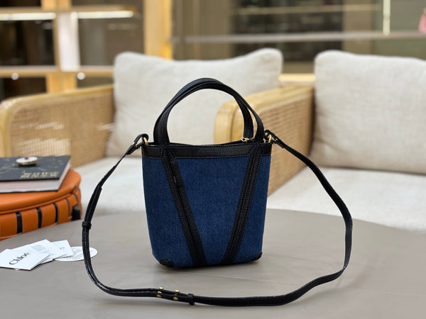 Chloe Spin Tote Bag Small 18cm Blue Denim Calfskin 272221