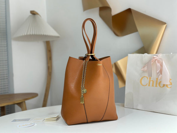 Chloe Spin Tote Bag Medium 27cm Brown Calfskin 272216