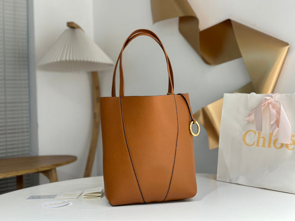 Chloe Spin Tote Bag Medium 27cm Brown Calfskin 272216