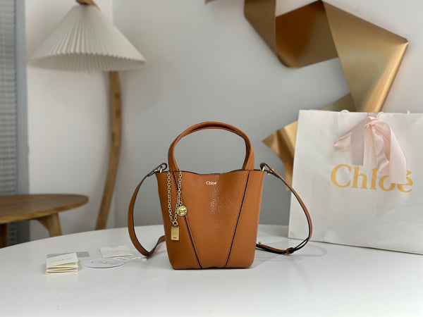 Chloe Spin Tote Bag Small 18cm Brown Calfskin 272215