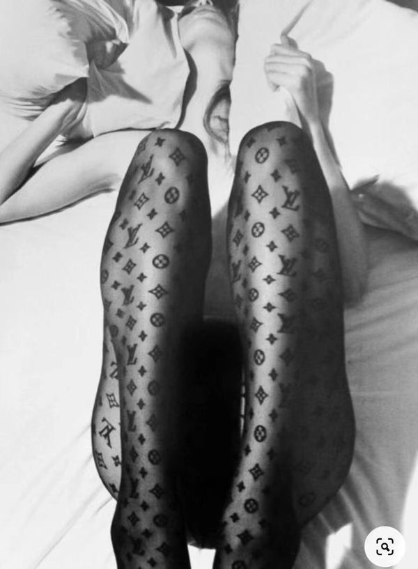 LV monogram logo flocked black pantyhose