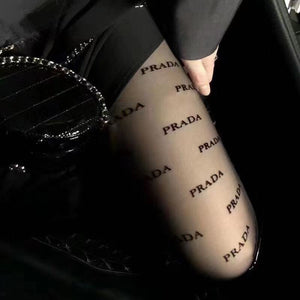 Prada haute couture version 3D letter flocked black pantyhose