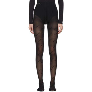 Balenciaga haute couture version all-over logo flocked sexy slimming black pantyhose