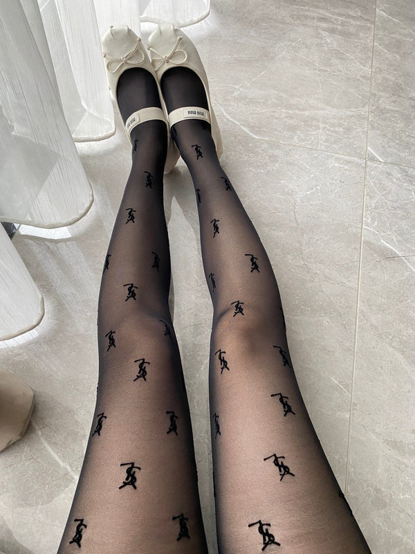 YSL flocked black pantyhose