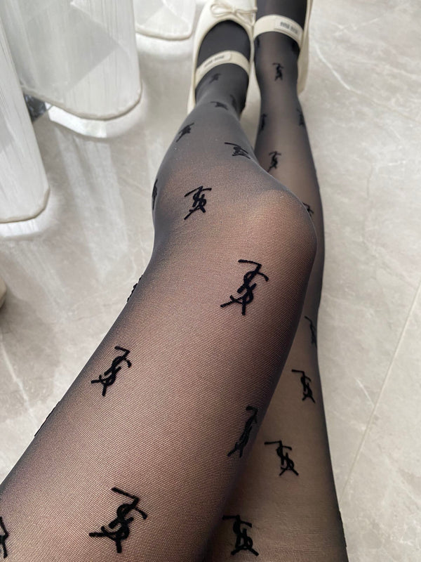 YSL flocked black pantyhose