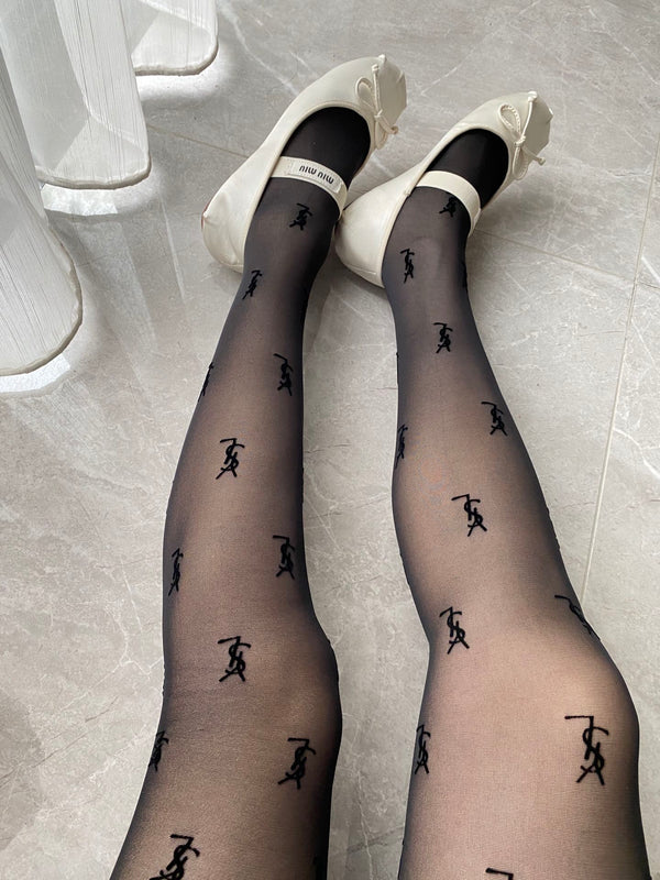 YSL flocked black pantyhose