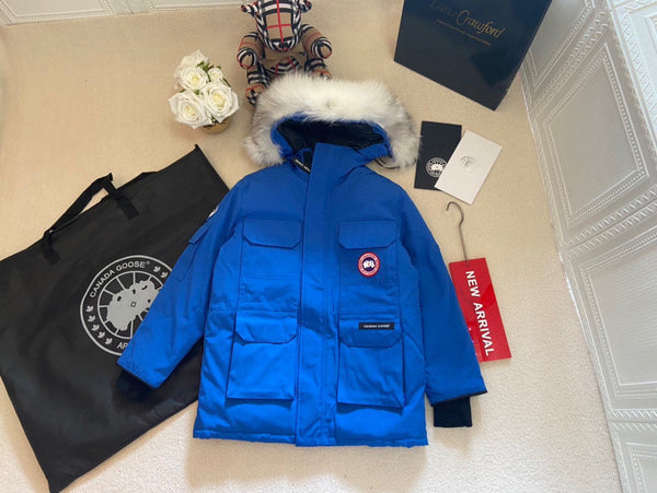 Canada Goose Veste Enfant Fourrure de Loup Bleu Polyester Coton