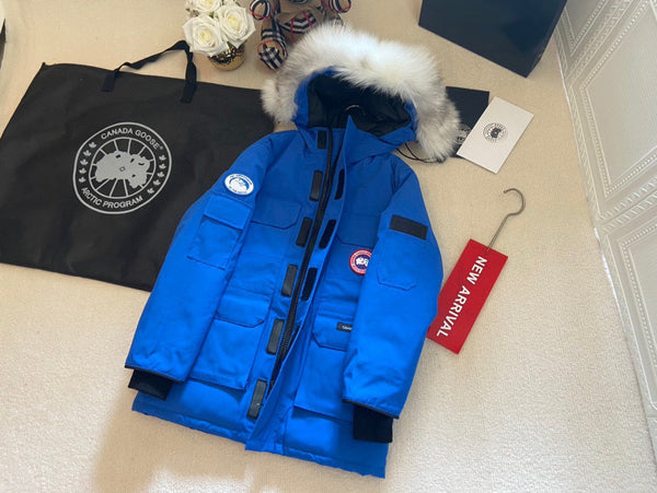 Canada Goose Veste Enfant Fourrure de Loup Bleu Polyester Coton