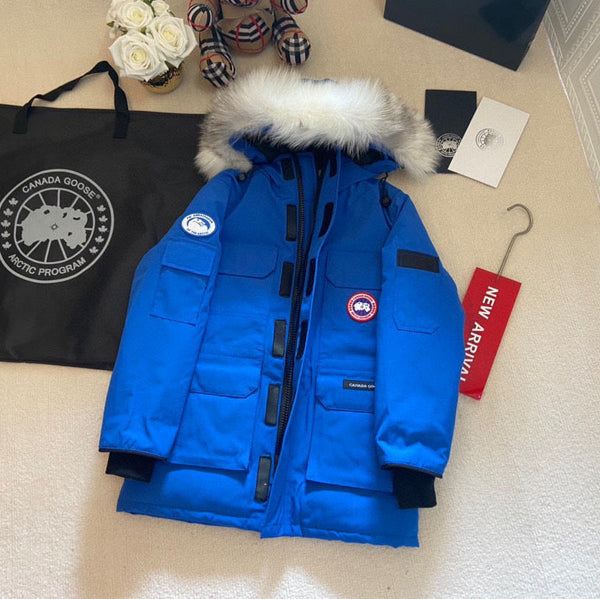 Canada Goose Veste Enfant Fourrure de Loup Bleu Polyester Coton