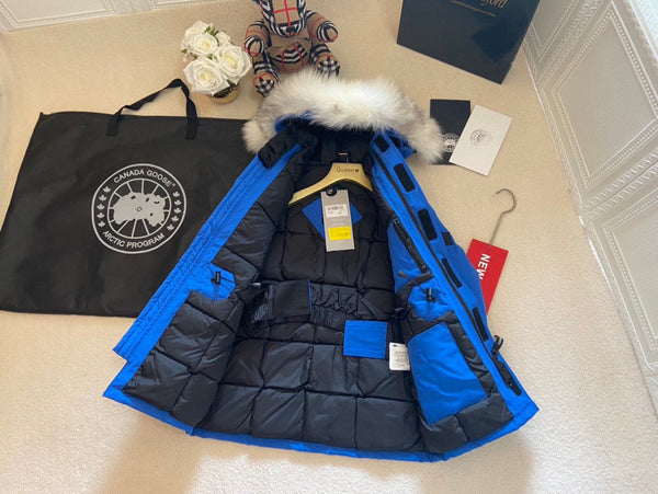 Canada Goose Veste Enfant Fourrure de Loup Bleu Polyester Coton