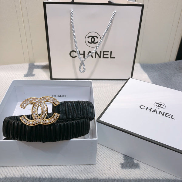 Ceinture élastique noire et or en agneau 30mm avec boucle logo CC strass 614237