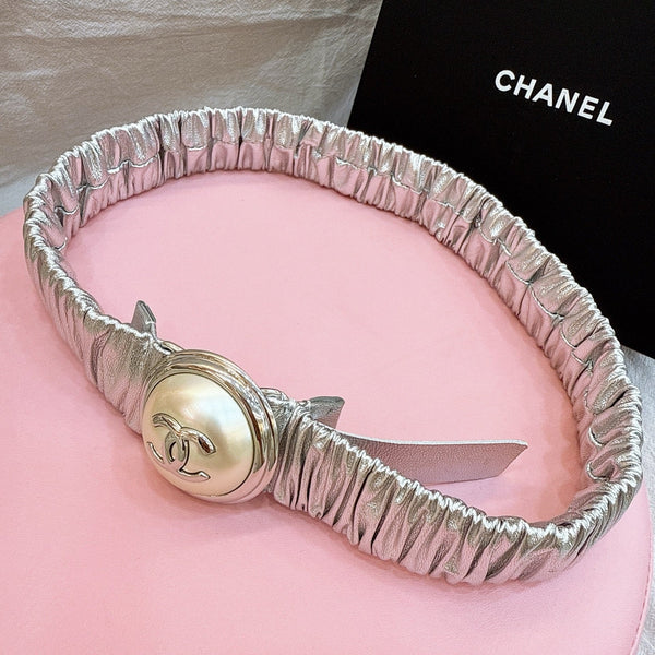 Ceinture élastique femme boucle CC Stamp 30mm Cuir de vachette argent 196842