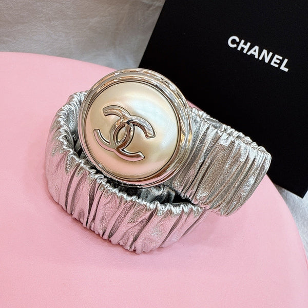 Ceinture élastique femme boucle CC Stamp 30mm Cuir de vachette argent 196842