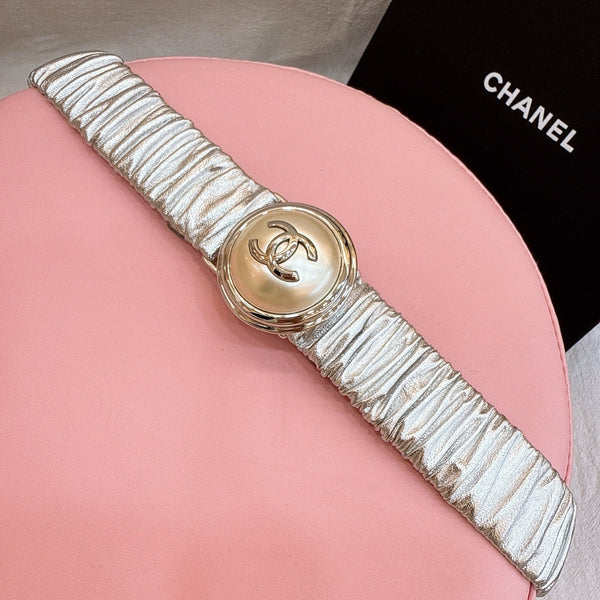Ceinture élastique femme boucle CC Stamp 30mm Cuir de vachette argent 196842
