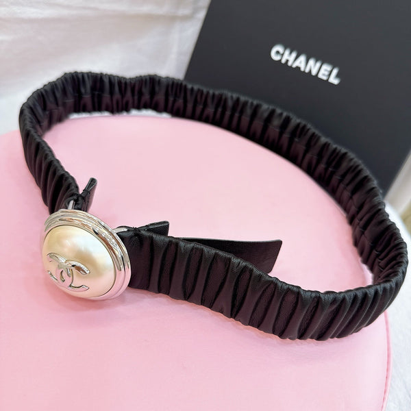 Ceinture femme boucle CC Stamp 30mm élastique cuir de vachette marron foncé 196839