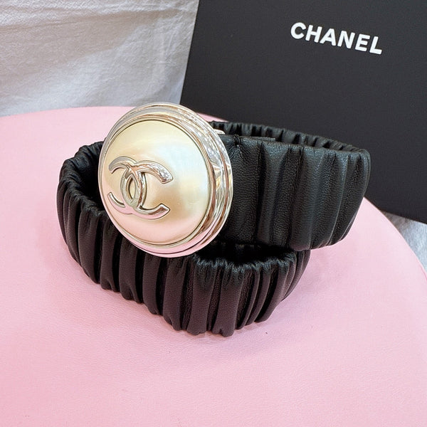 Ceinture femme boucle CC Stamp 30mm élastique cuir de vachette marron foncé 196839