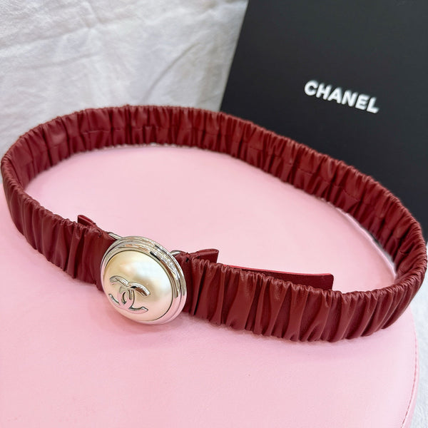 Ceinture Femme CC Stamp Boucle 30mm Élastique Rouge Cuir de Vachette 196838