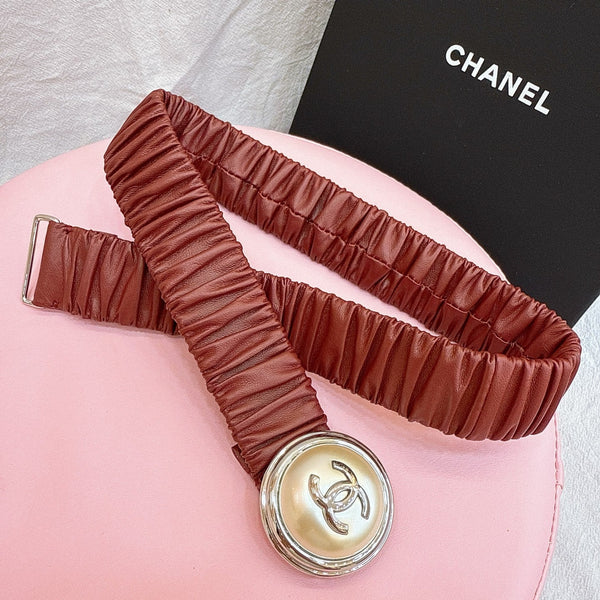 Ceinture Femme CC Stamp Boucle 30mm Élastique Rouge Cuir de Vachette 196838