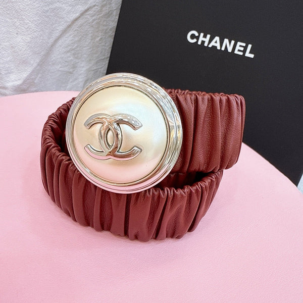 Ceinture Femme CC Stamp Boucle 30mm Élastique Rouge Cuir de Vachette 196838