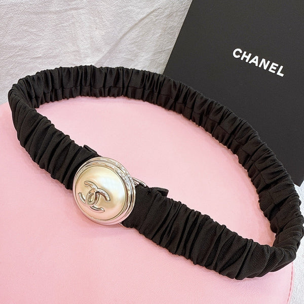 Ceinture femme CC boucle à estamper 30mm élastique en cuir de vachette marron foncé  196836