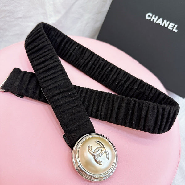 Ceinture femme CC boucle à estamper 30mm élastique en cuir de vachette marron foncé  196836