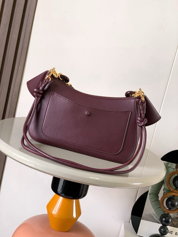 Sac à main Loewe Ola Medium 26 cm en cuir de veau bordeaux argenté 274222