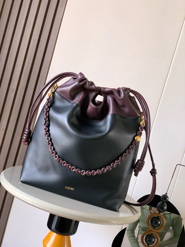 Sac Cabas Loewe Flamenco 38 en Cuir d'Agneau Rouge Bourgogne 274218