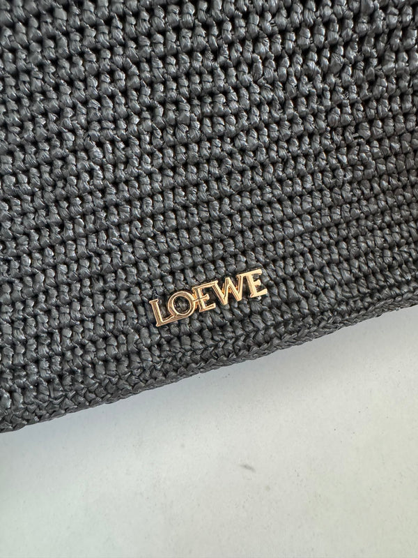 LOE Ola Bag 26 Black in Raffia and Calfskin 274683