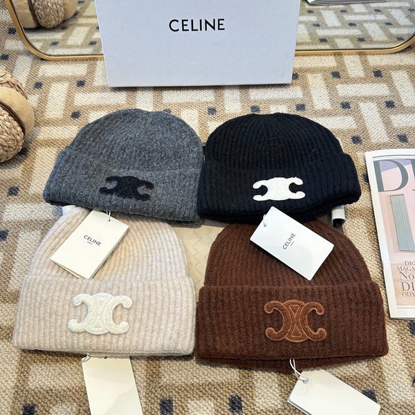 Celine Automne/Hiver 2025 Nouveau Chapeau en Laine Grise 960101