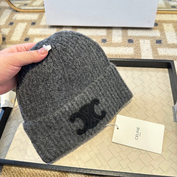 Celine Automne/Hiver 2025 Nouveau Chapeau en Laine Grise 960101