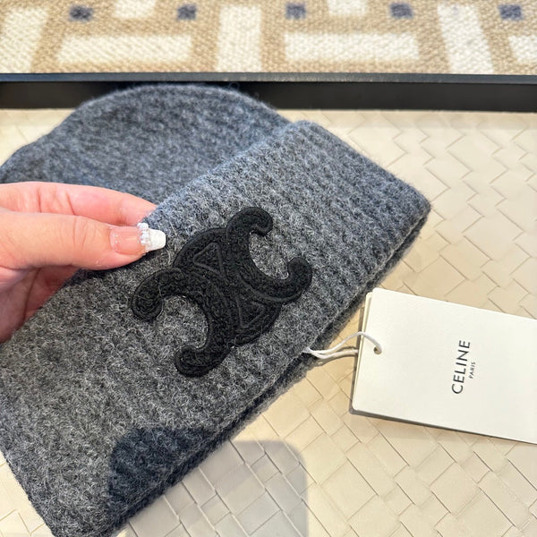Celine Automne/Hiver 2025 Nouveau Chapeau en Laine Grise 960101