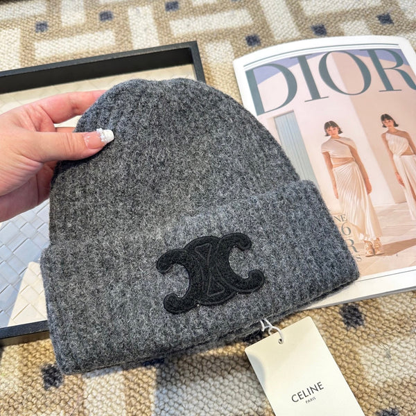Celine Automne/Hiver 2025 Nouveau Chapeau en Laine Grise 960101