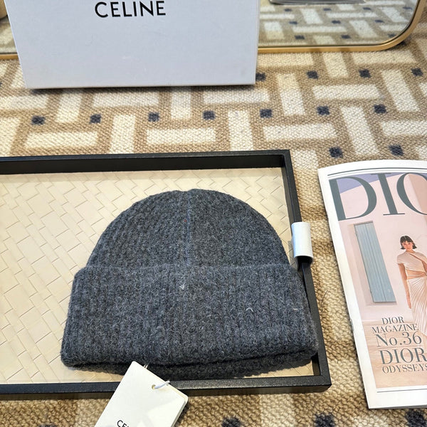 Celine Automne/Hiver 2025 Nouveau Chapeau en Laine Grise 960101