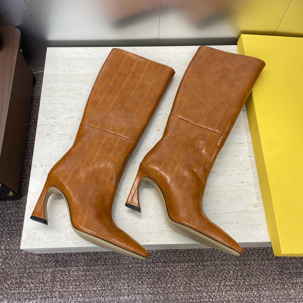 Fendi 2025 Autumn/Winter New Collection High-top Women's Boots Brown Calfskin 574340