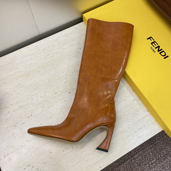 Fendi 2025 Autumn/Winter New Collection High-top Women's Boots Brown Calfskin 574340