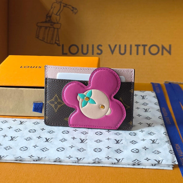 LV Christmas Series Card Holder Brown PVC Fabric with Leather 274816