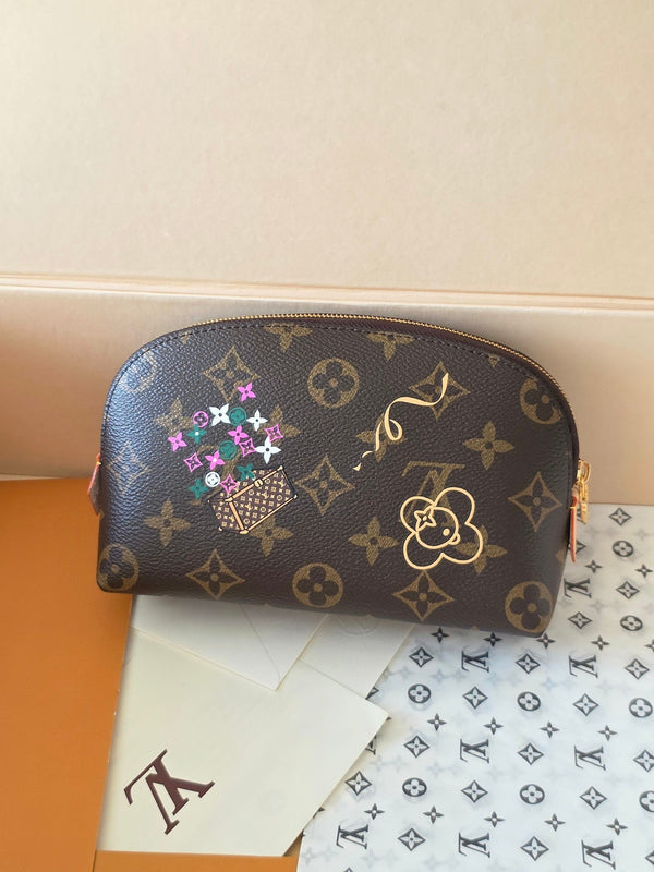 LV Christmas Collection Cosmetic Bag Brown Monogram Canvas 274909