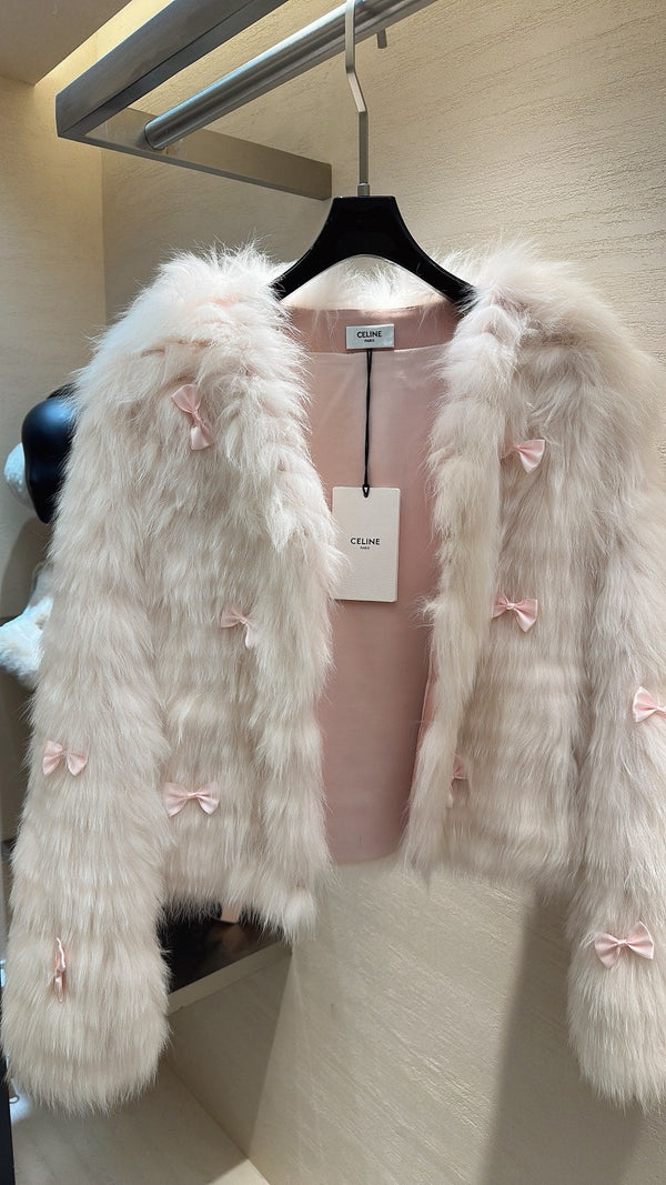 Manteau CELINE en fourrure de renard rose pâle 2025 333411