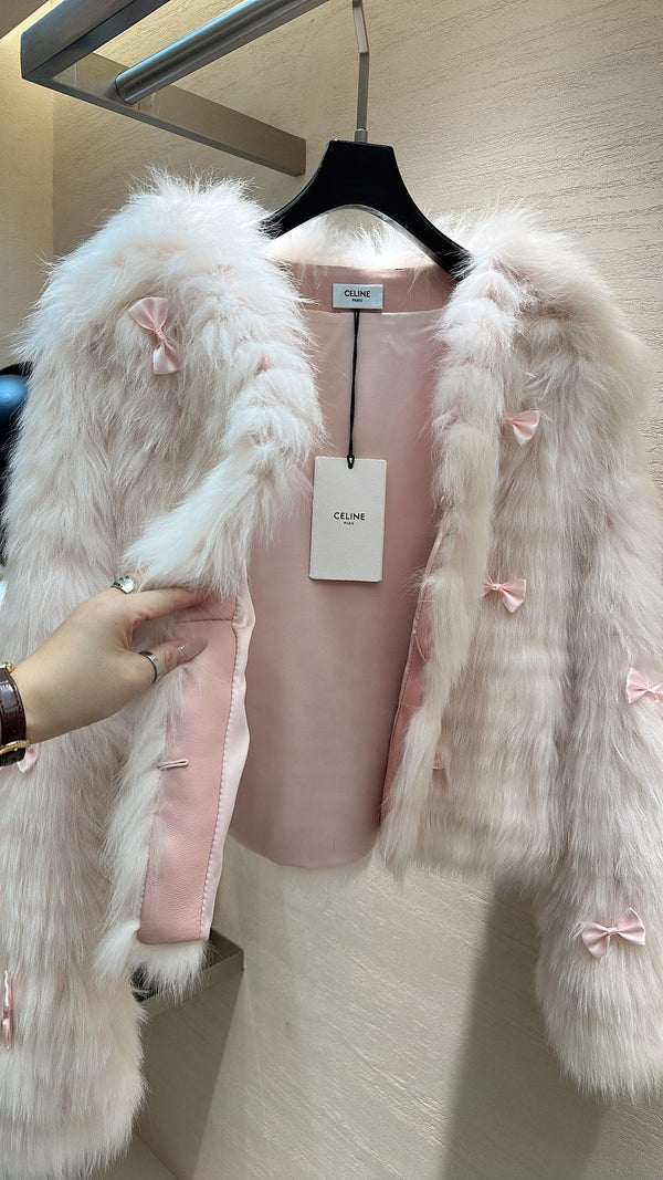 Manteau CELINE en fourrure de renard rose pâle 2025 333411